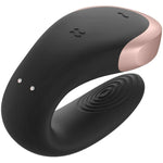 Vibrator Satisfyer Double Love pentru cupluri, silicon negru, USB, 9 cm
