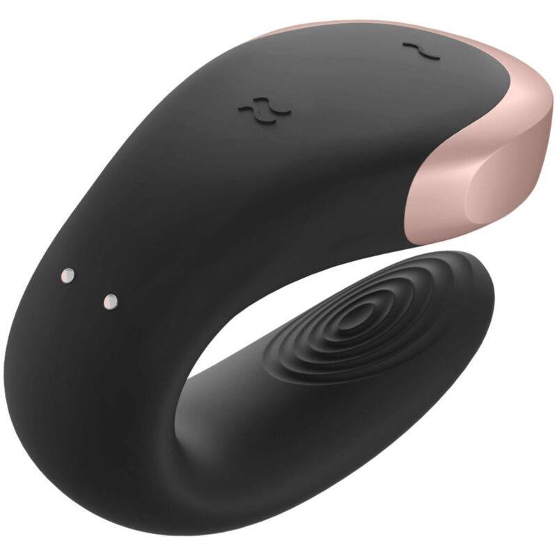 Vibrator Satisfyer Double Love pentru cupluri, silicon negru, USB, 9 cm