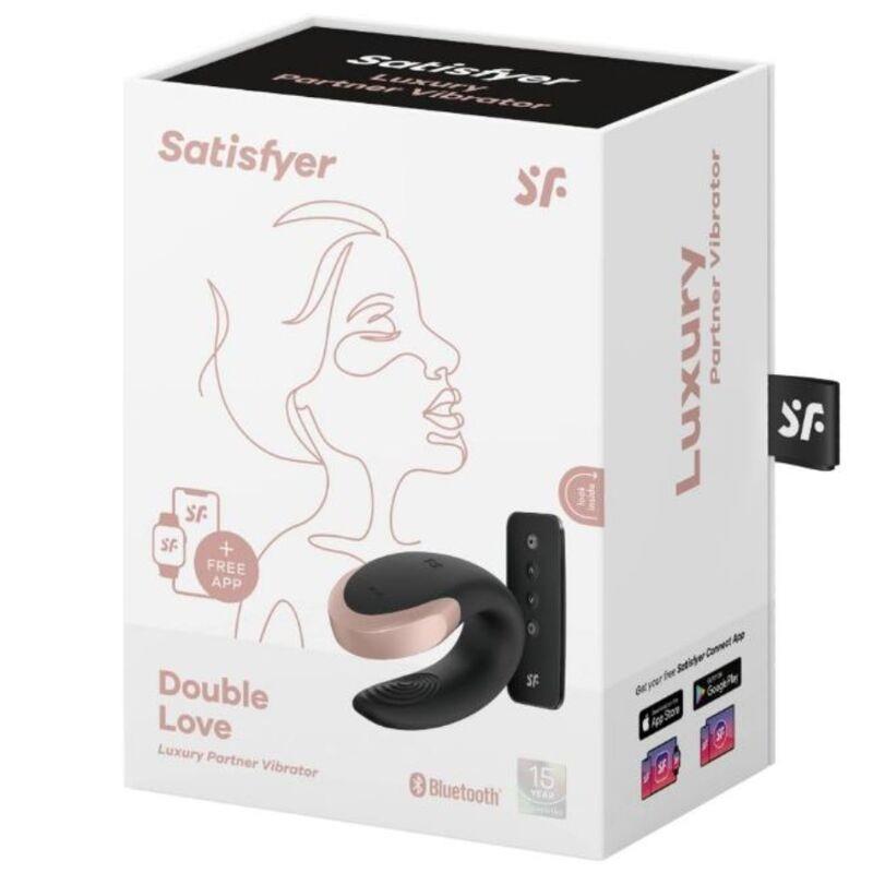 Vibrator Satisfyer Double Love pentru cupluri, silicon negru, USB, 9 cm