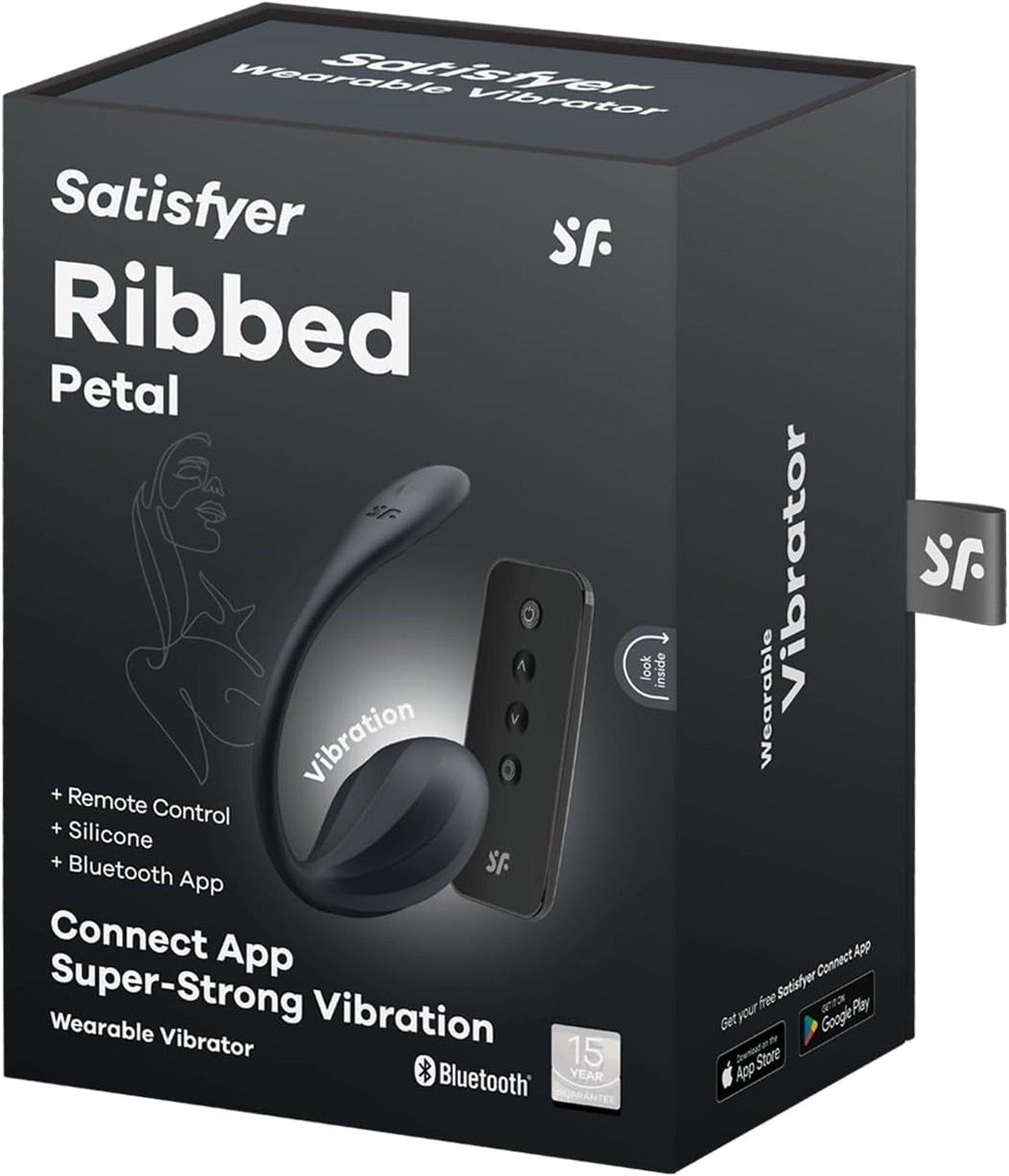 Ou vibrant Satisfyer Ribbed Petal, negru