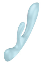 Vibrator Satisfyer Triple Oh Bunny, albastru deschis, USB, impermeabil