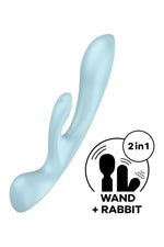 Vibrator Satisfyer Triple Oh Bunny, albastru deschis, USB, impermeabil