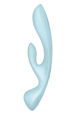 Vibrator Satisfyer Triple Oh Bunny, albastru deschis, USB, impermeabil