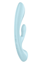 Vibrator Satisfyer Triple Oh Bunny, albastru deschis, USB, impermeabil
