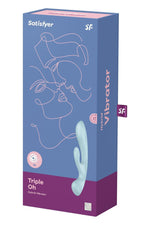 Vibrator Satisfyer Triple Oh Bunny, albastru deschis, USB, impermeabil