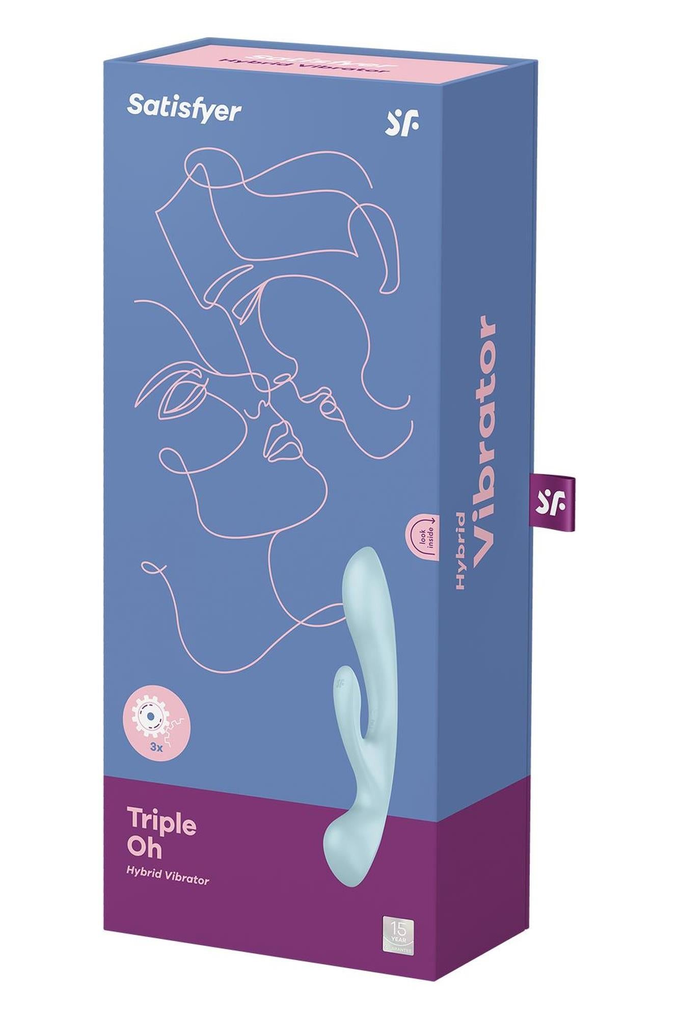 Vibrator Satisfyer Triple Oh Bunny, albastru deschis, USB, impermeabil