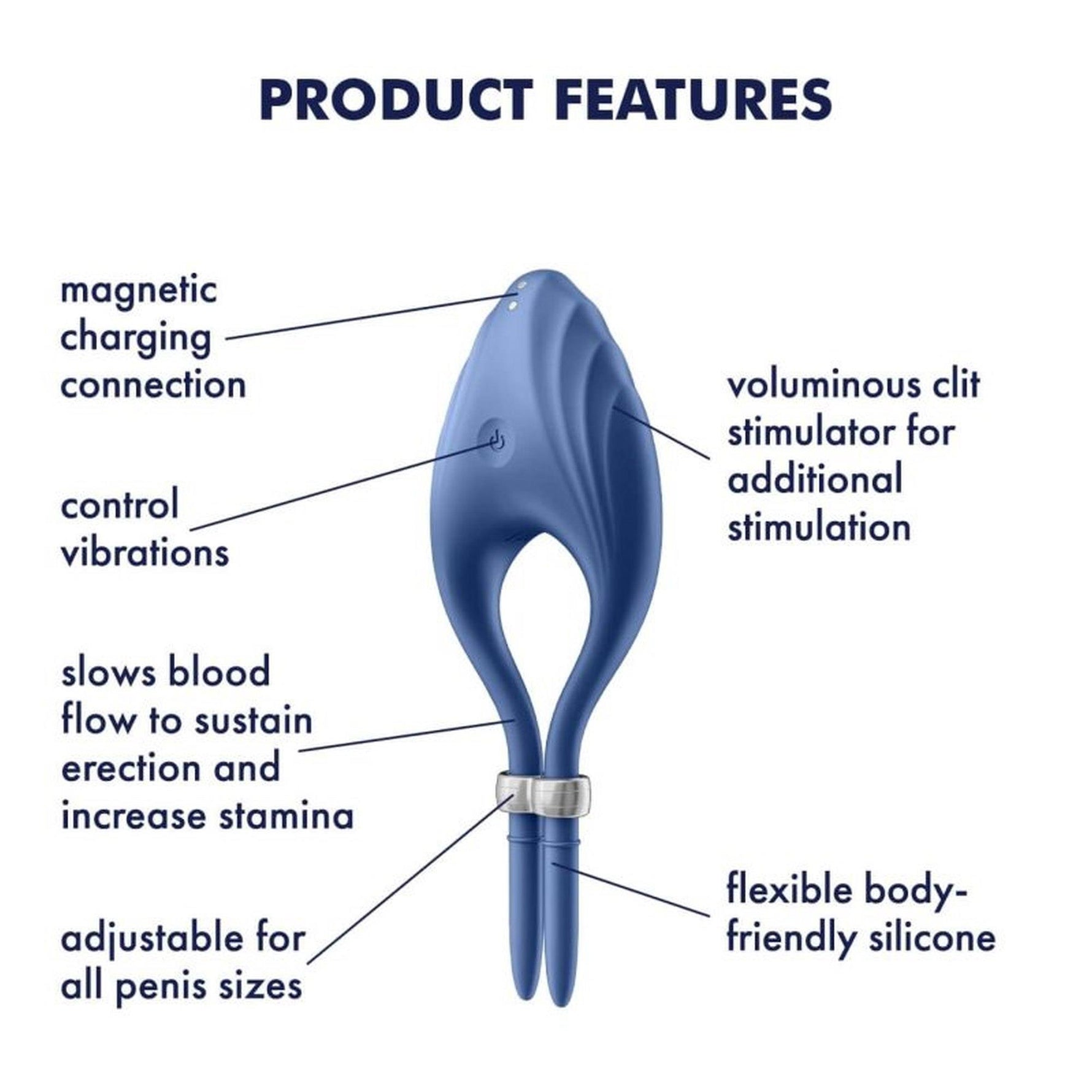 Inel vibrant reglabil pentru penis Satisfyer Duelist Blue USB