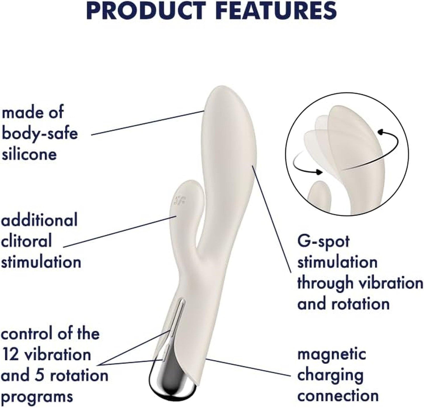 Vibrator rotativ Satisfyer Spinning Rabbit 1 Bej cu USB, în formă de iepuraș