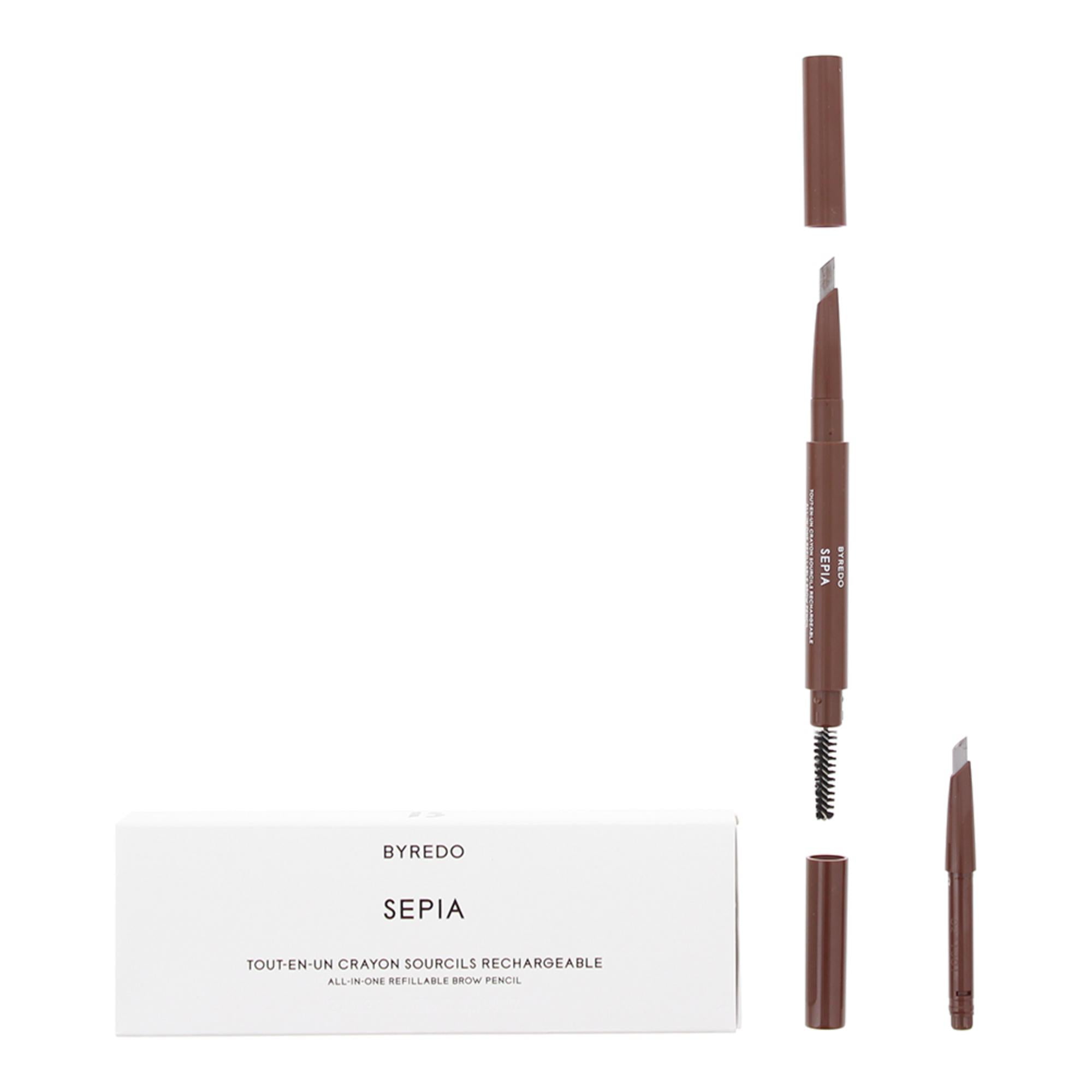 Byredo, All-In-One, Precizie, Cu două capete, Creion pentru sprâncene cu cremă și perie 2-în-1, 02, Sepia, 0.5 g