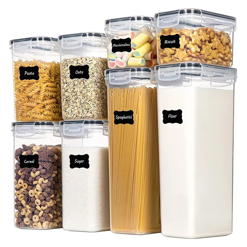 Cutii de depozitare alimente, Flippy, Set din 8 Cutii pentru Condimente, Cereale, Cutii pentru Bucatarie, din Plastic