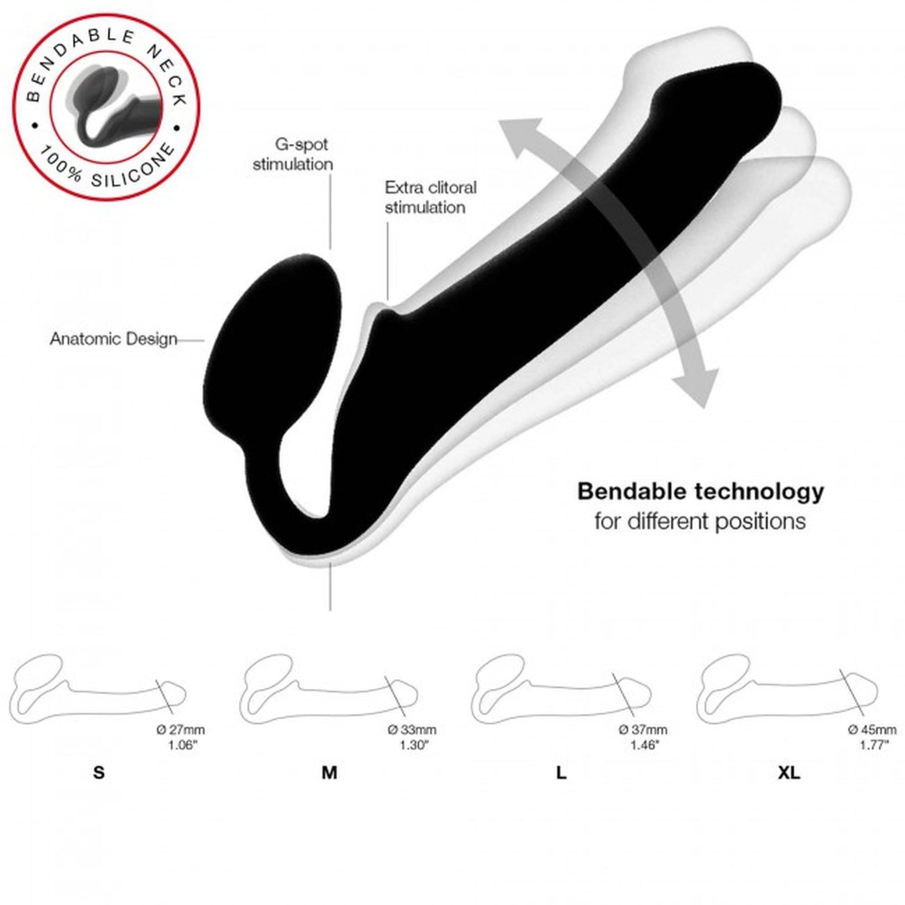 Strapon fără bretele flexibil semi-realist Straponme negru M 17 cm