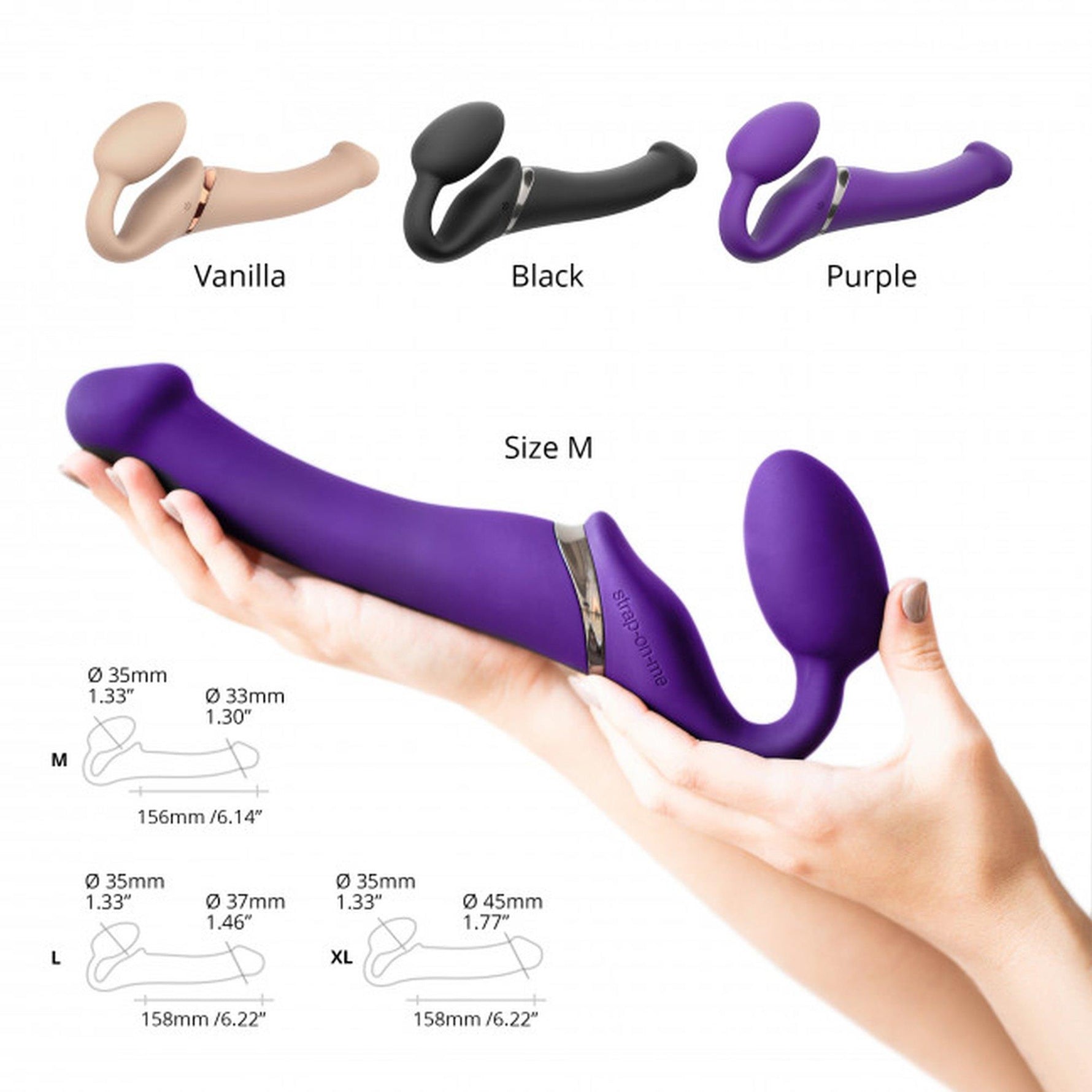 Penis vibrant Strap-on-me L violet cu USB din silicon