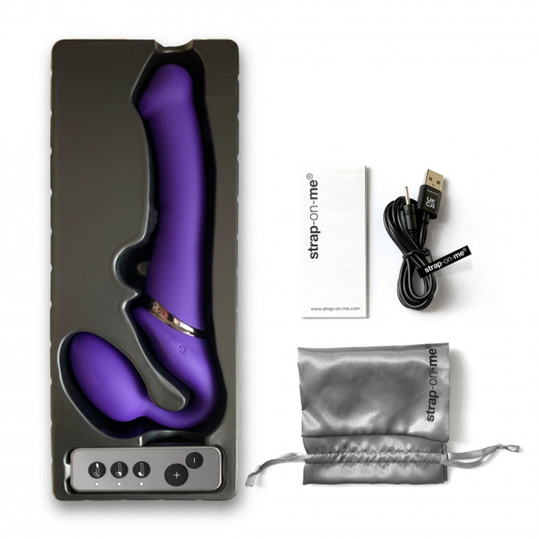 Penis vibrant Strap-on-me L violet cu USB din silicon