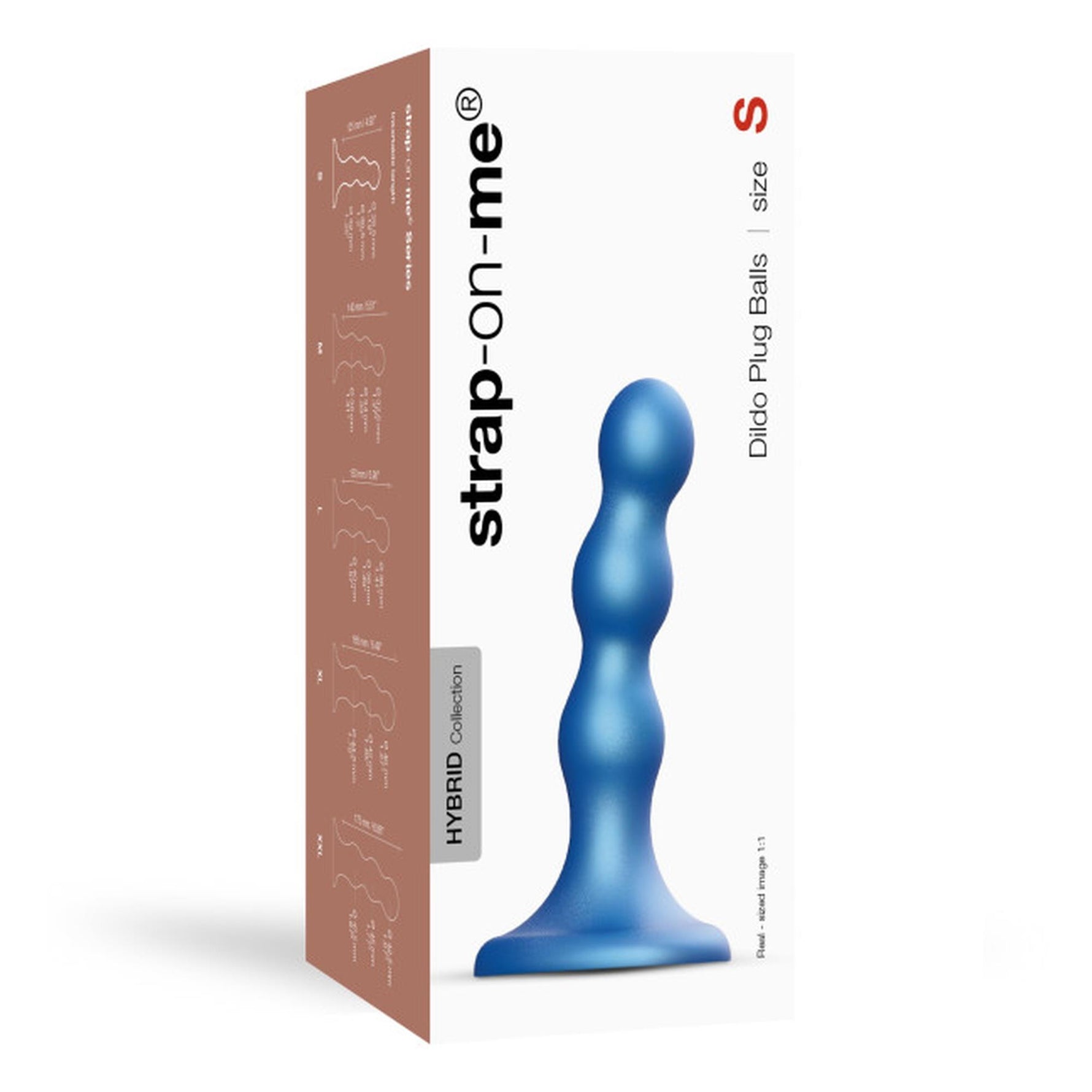Dildo anal din silicon Strap On Me cu testicule, albastru metalizat, mărime S