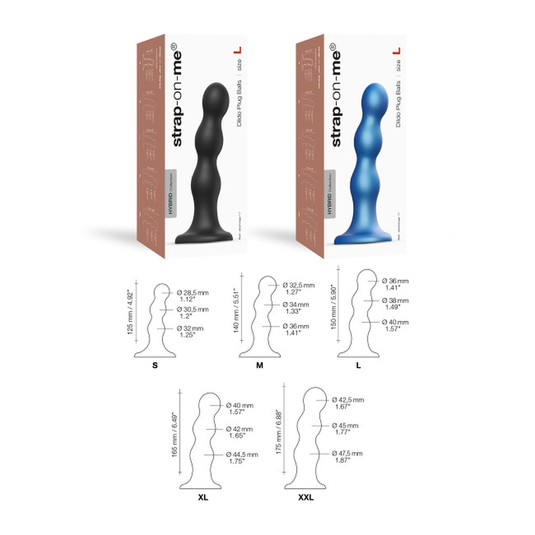 Dildo anal din silicon Strap On Me cu testicule, albastru metalizat, mărime S