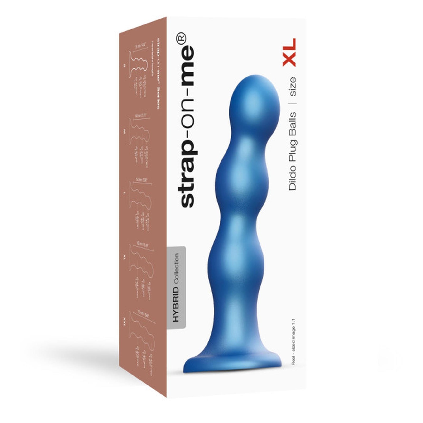 Dildo anal cu trei bile, curea, albastru metalic, XL
