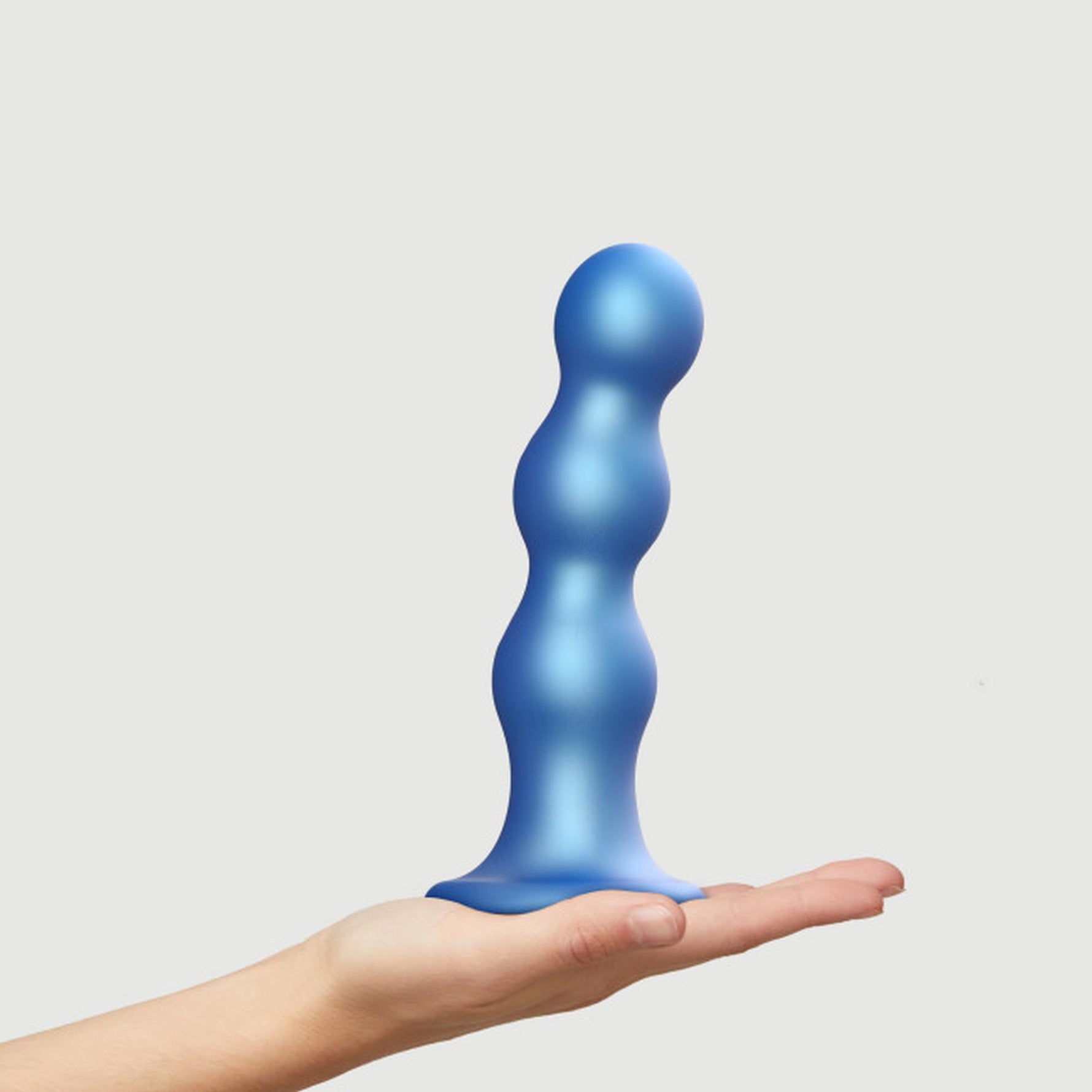 Dildo anal cu trei bile, curea, albastru metalic, XL