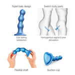 Dildo anal cu trei bile, curea, albastru metalic, XL