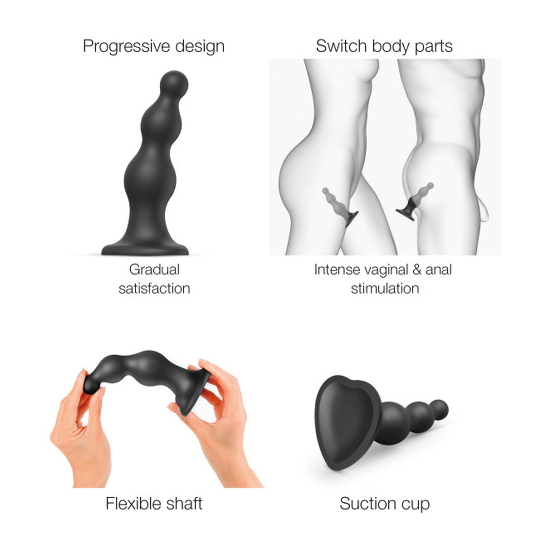 Dildo din silicon cu mărgele Strap-on-me negru S