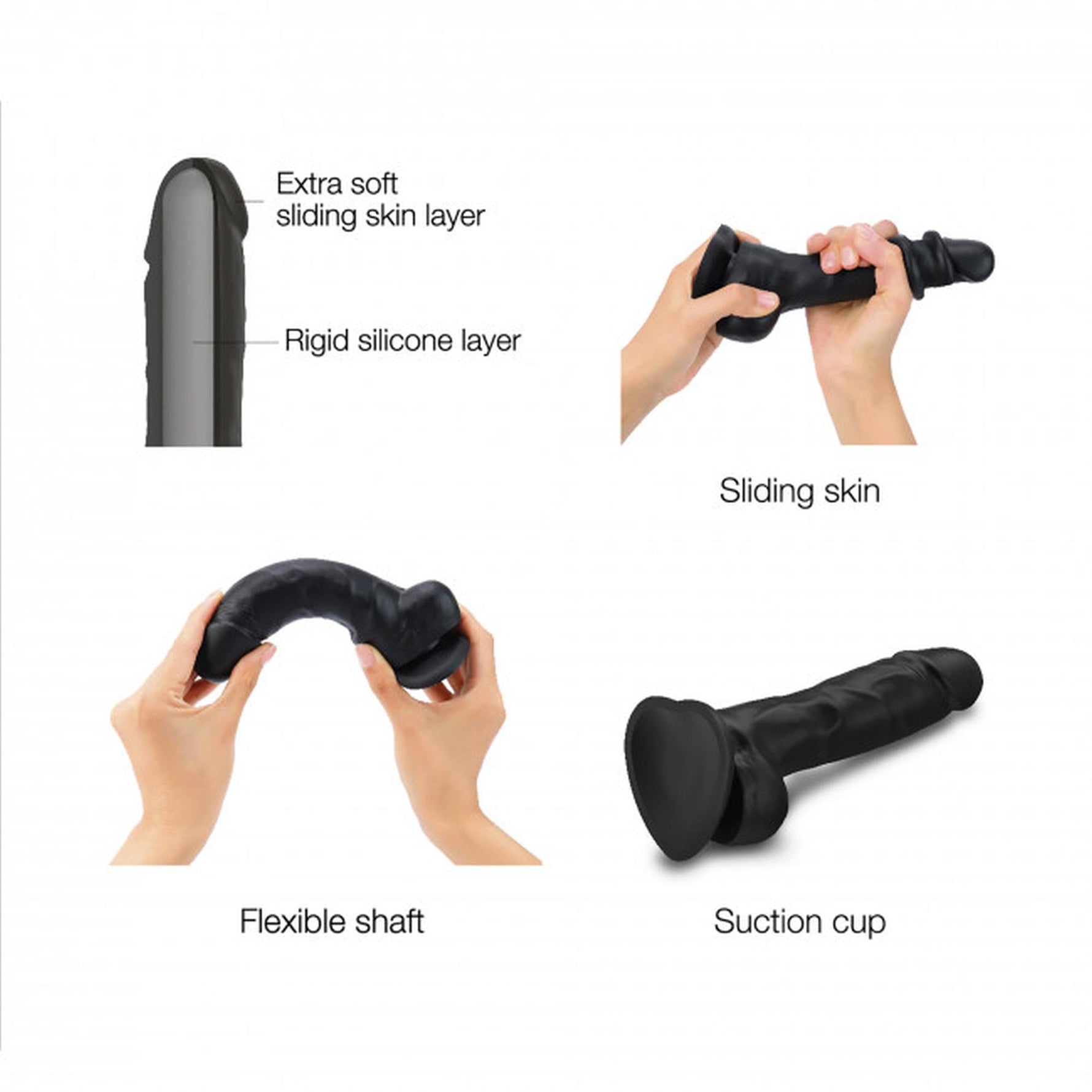 Dildo realist cu strap-on glisant, negru, S