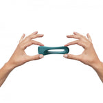 Inel dublu pentru penis Flux Ring Love to Love din silicon albastru marin