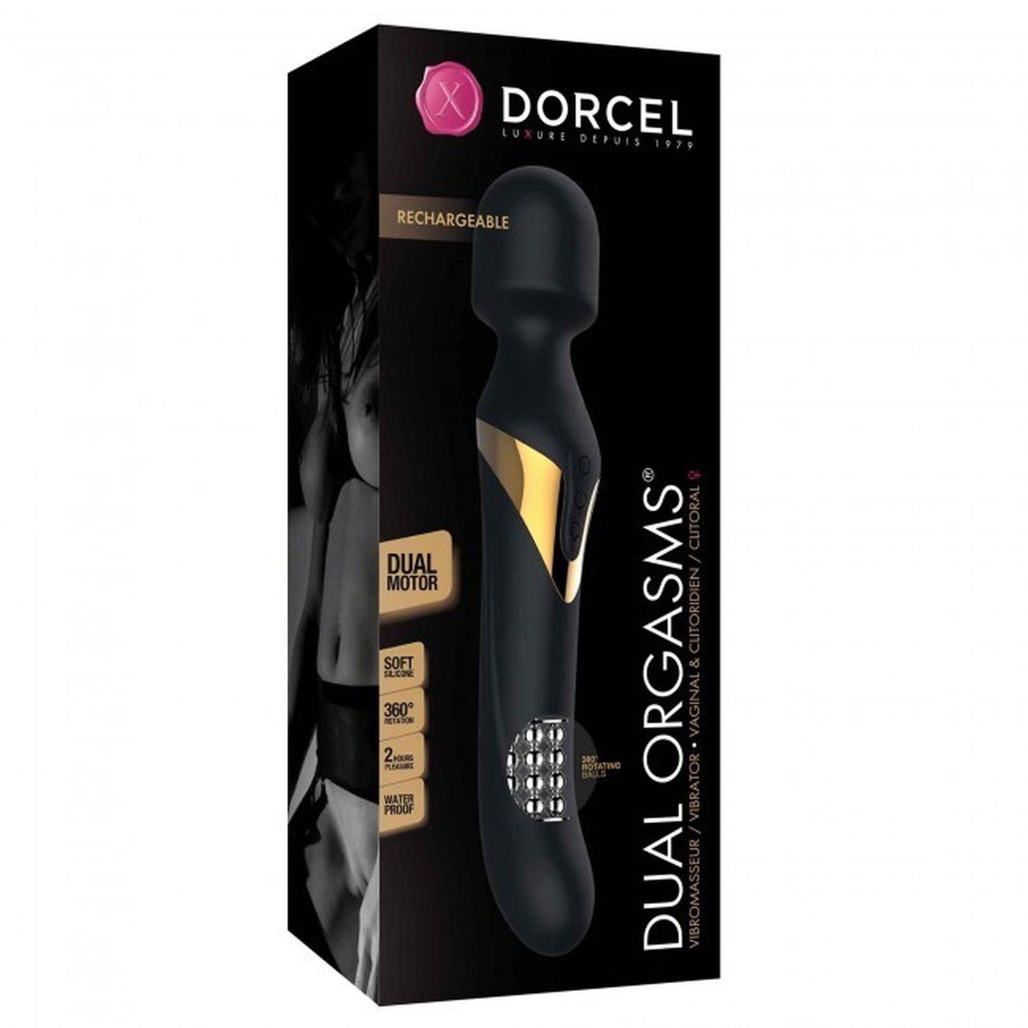 Vibrator Dorcel Dual Orgasms Gold Silicone USB cu două fețe, 23,5 cm