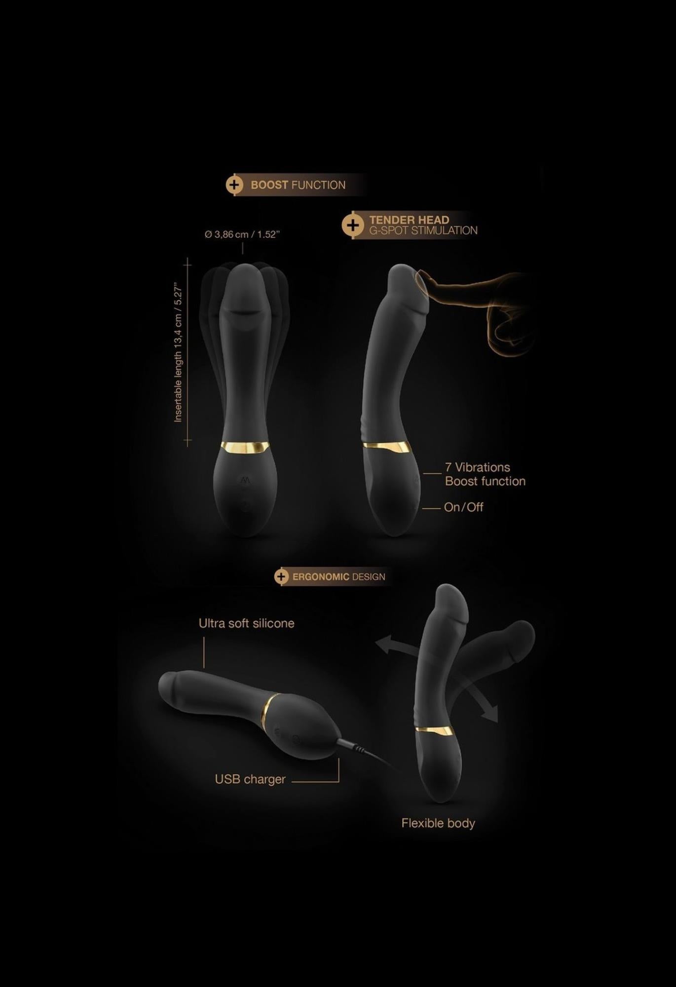 Vibrator Dorcel Tender Spot G-Spot Negru 20cm USB