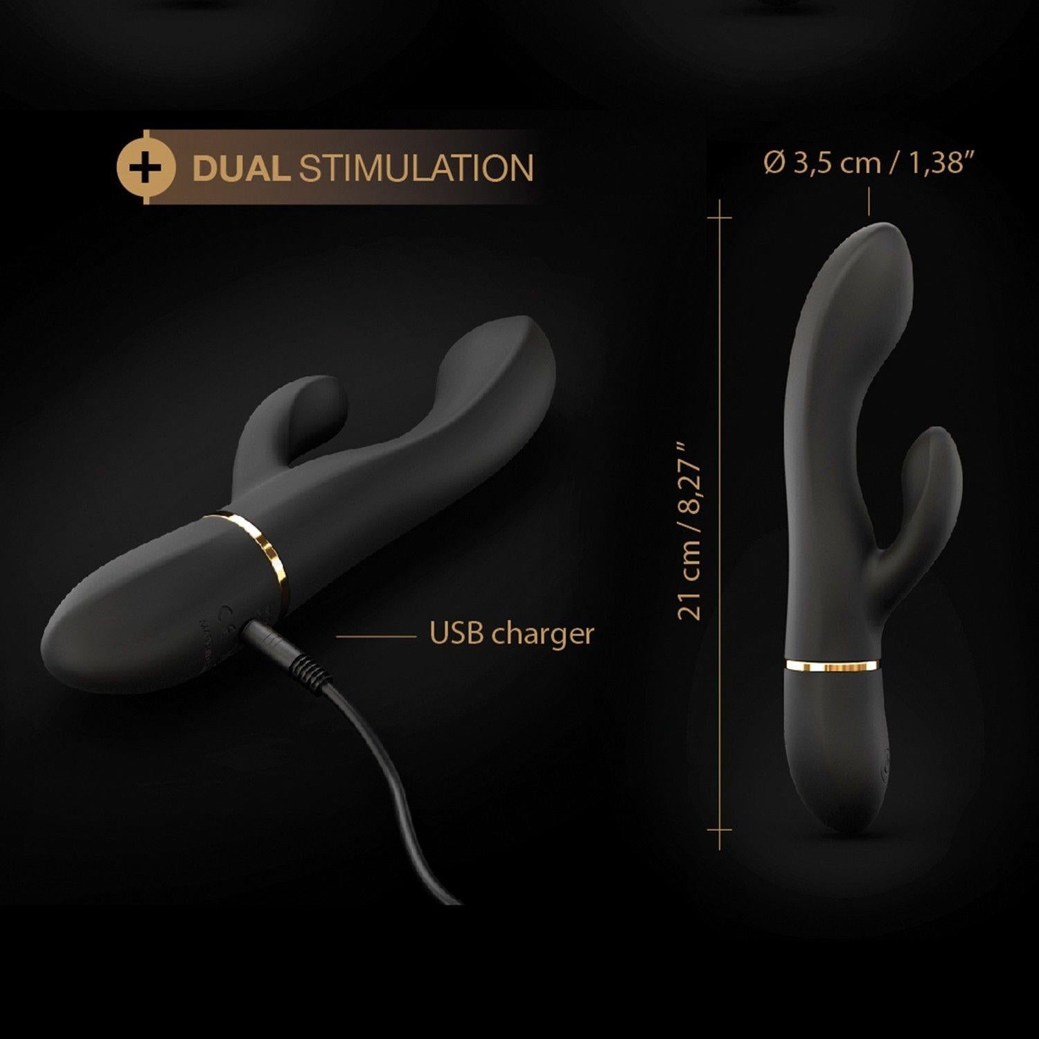 Vibrator Dorcel Glam Rabbit din silicon, negru, USB, 21,8 cm