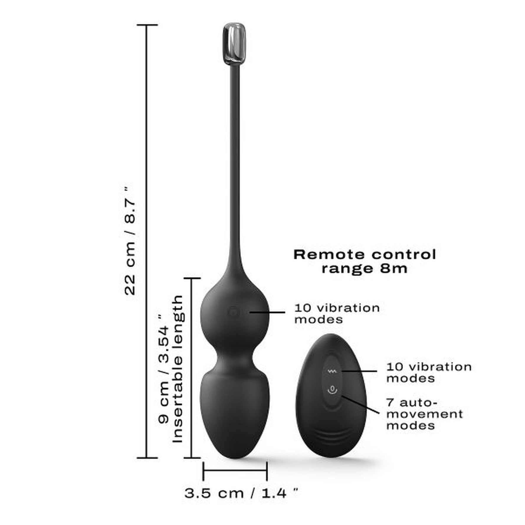 Bile vibrante Dorcel Love Balls Geisha, negre, USB, 9 cm