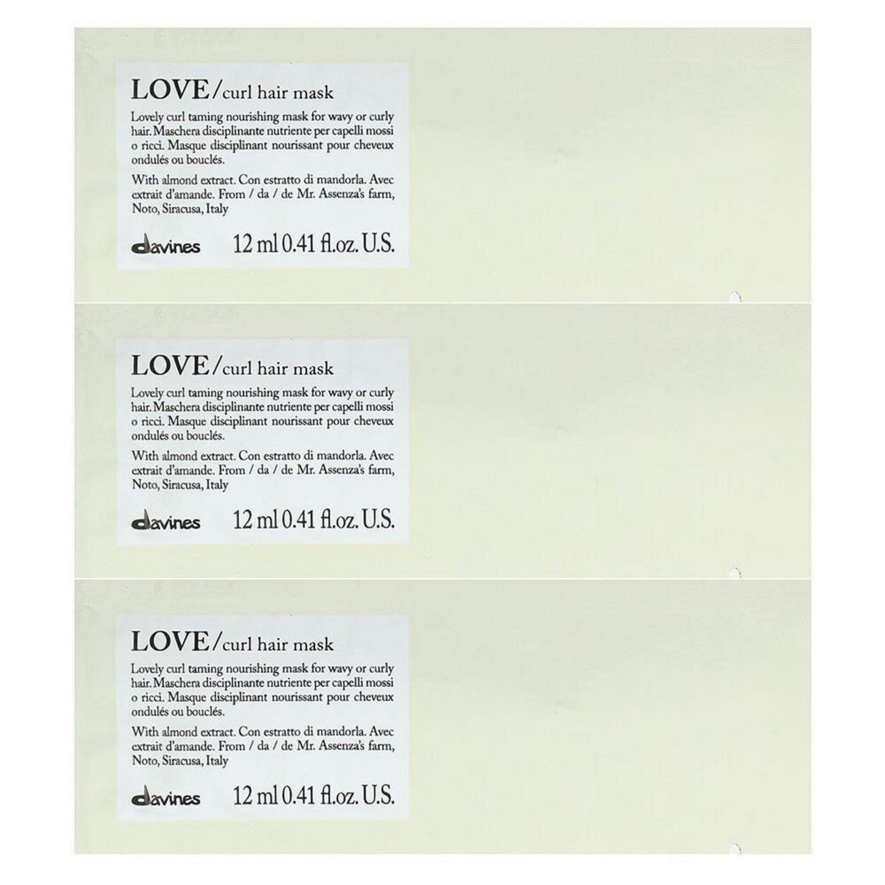 Davines, Love, Mască cremă pentru tratamentul părului, 12 buc, 12 ml