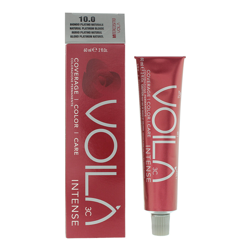 Intercosmo, Voila 3C Intense, Vopsea permanentă de păr, 10.0 Natural Platinum Blonde, 60 ml
