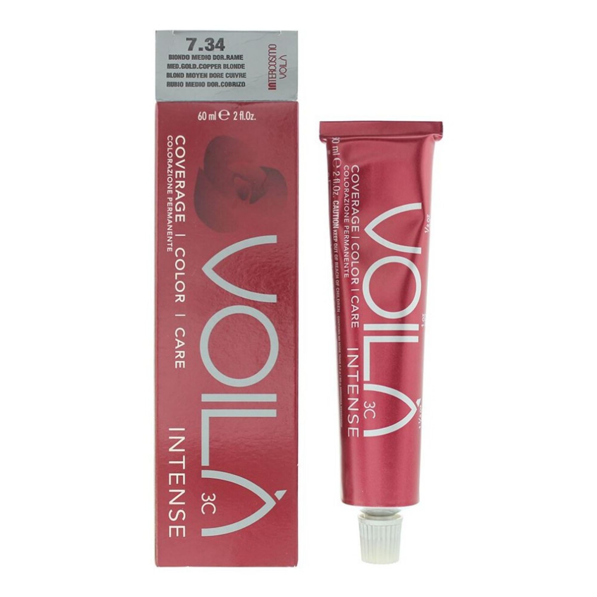 Intercosmo, Voila 3C Intense, Vopsea permanentă de păr, 7.34 Medium Golden Copper Blonde, 60 ml