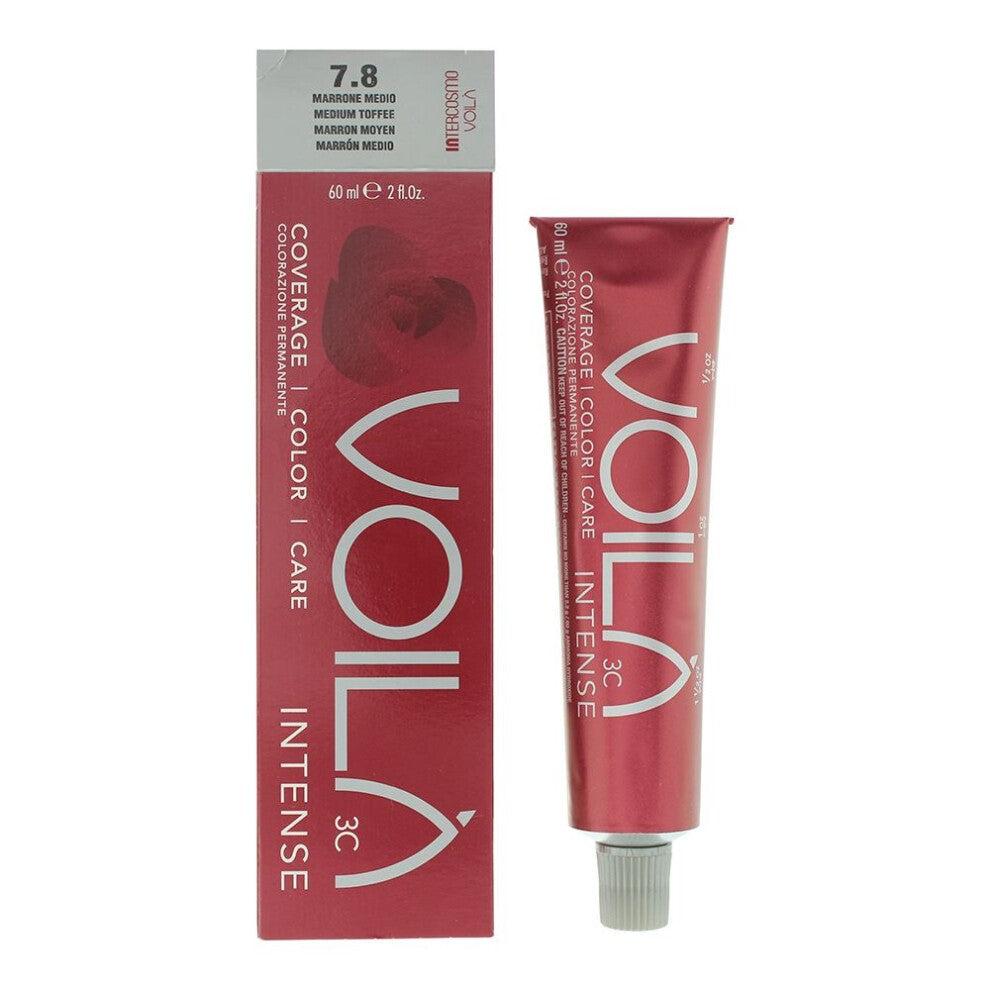 Intercosmo, Voila 3C Intense, Vopsea permanentă de păr, 7.8 Medium Toffee, 60 ml