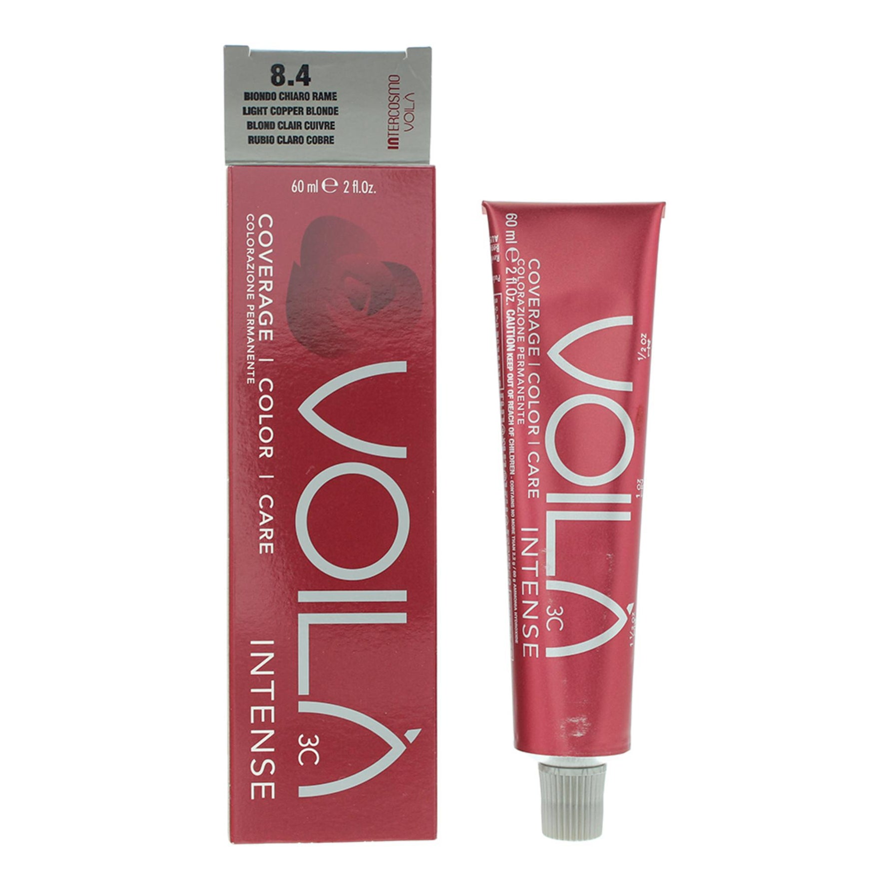 Intercosmo, Voila 3C Intense, Vopsea permanentă de păr, 8.4 Light Copper Blonde, 60 ml