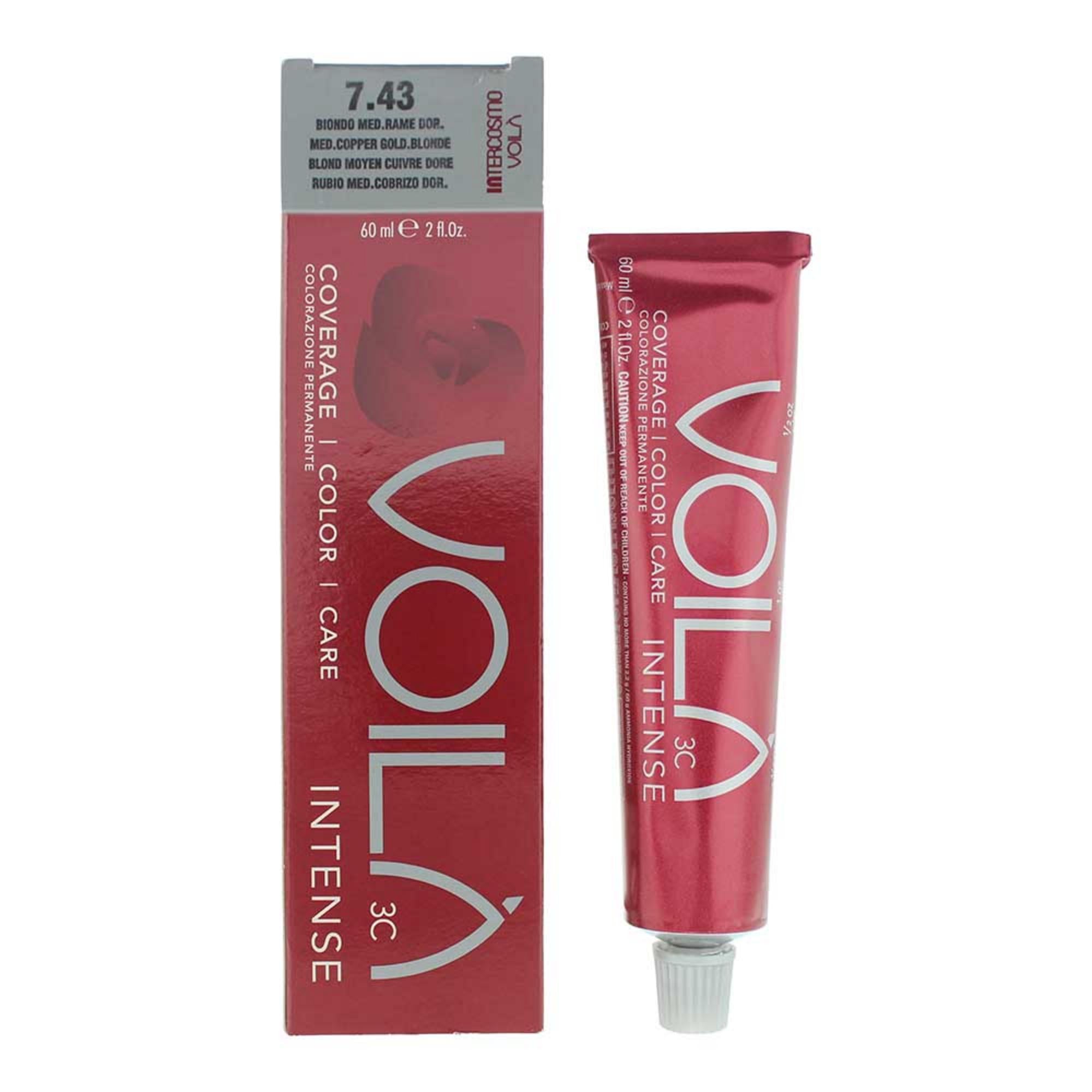 Intercosmo, Voila 3C Intense, Vopsea permanentă de păr, 7.43 Mediterranean Copper Gold Blonde ml