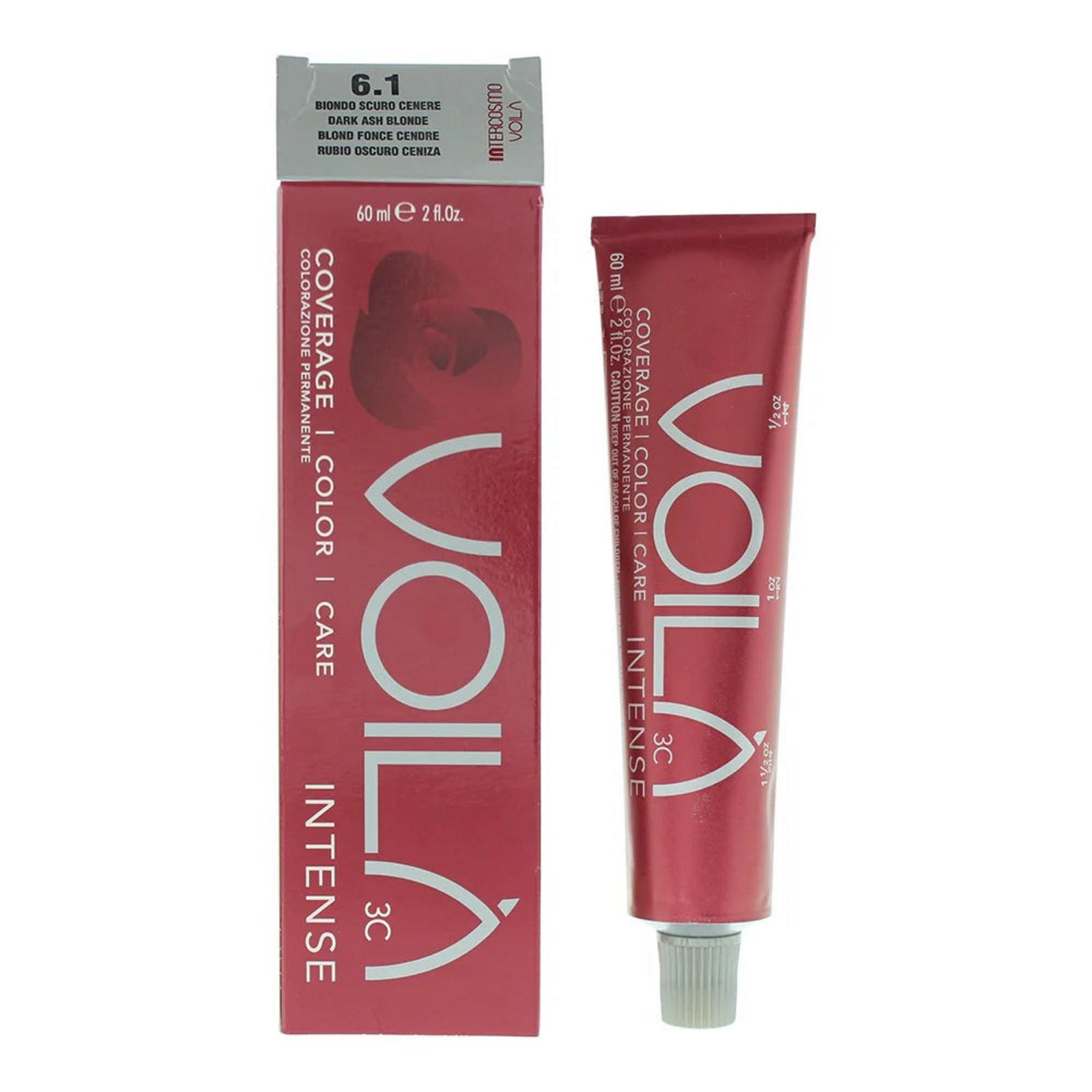 Intercosmo, Voila 3C Intense, Nutritiv, Vopsea permanentă de păr, 6.1 Dark Ash Blonde, 60 ml