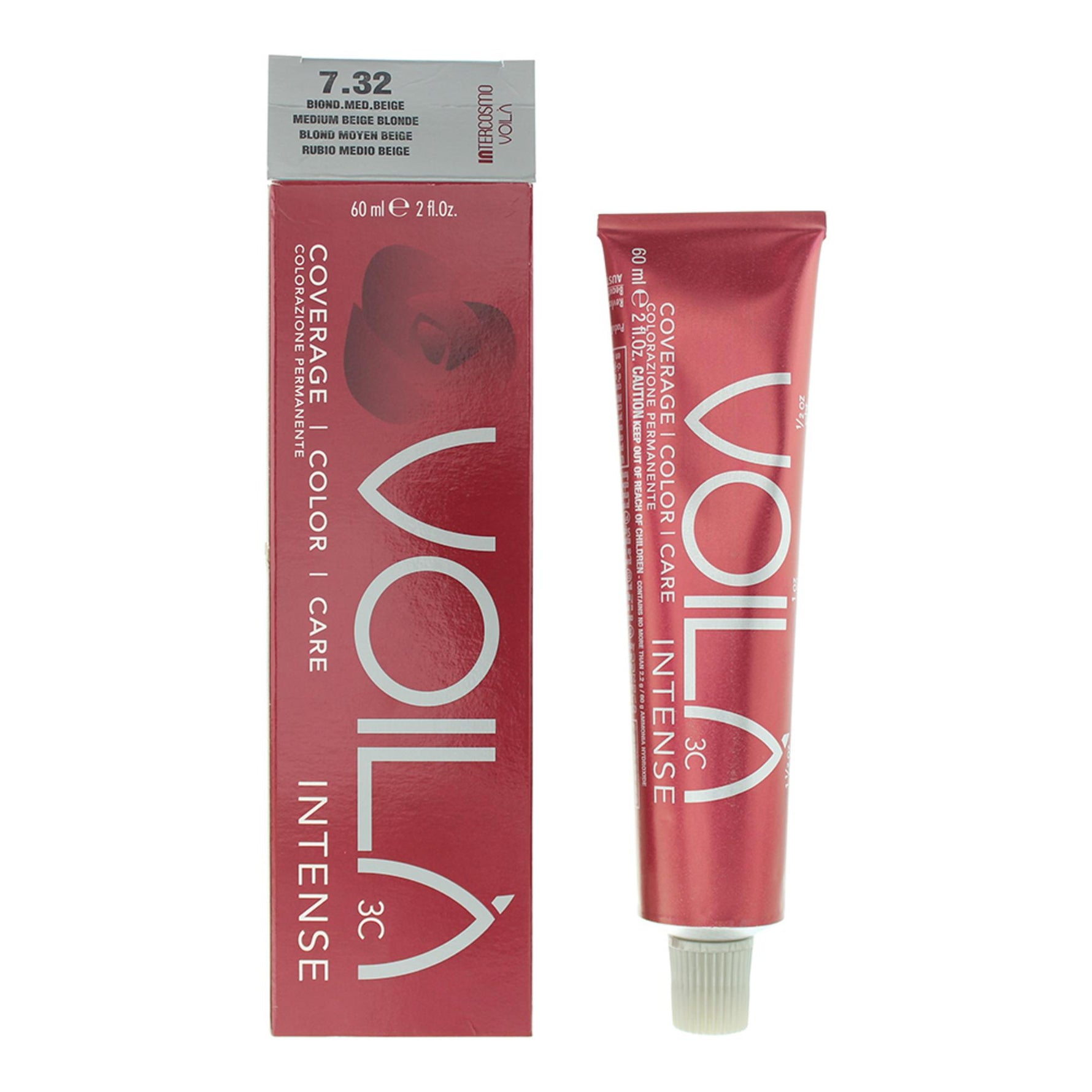 Intercosmo, Voila 3C Intense, Vopsea permanentă de păr, 7.32 Medium Beige Blonde, 60 ml