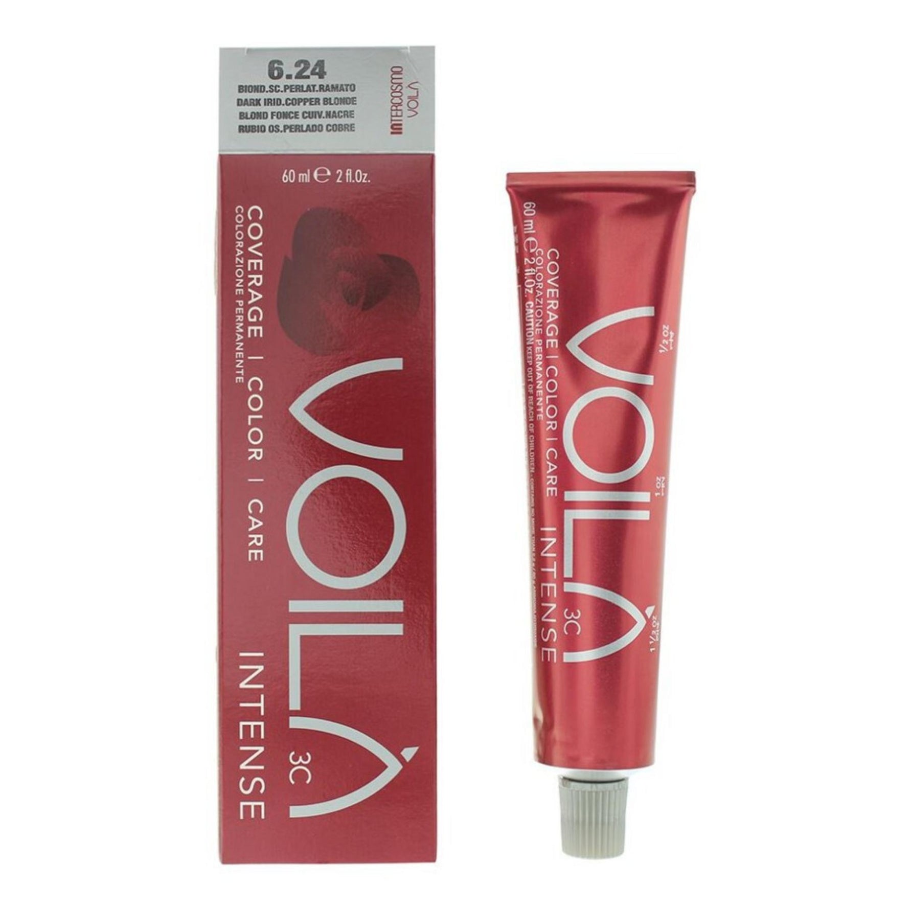 Intercosmo, Voila 3C Intense, Vopsea permanentă de păr, 6.24 Dark Iridescent Copper Blonde, 60 ml