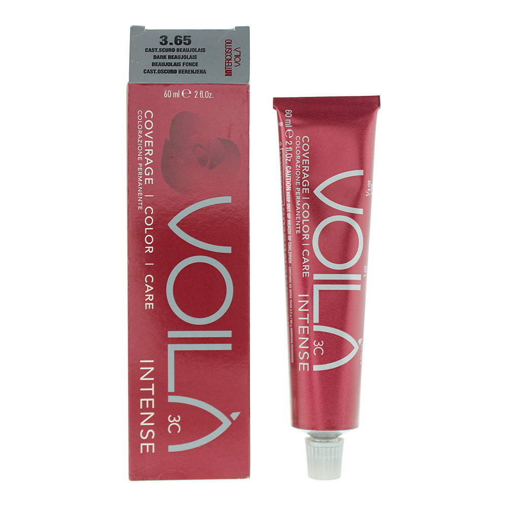 Intercosmo, Voila 3C Intense, Vopsea permanentă de păr, 3.65 Dark Beaujolais, 60 ml