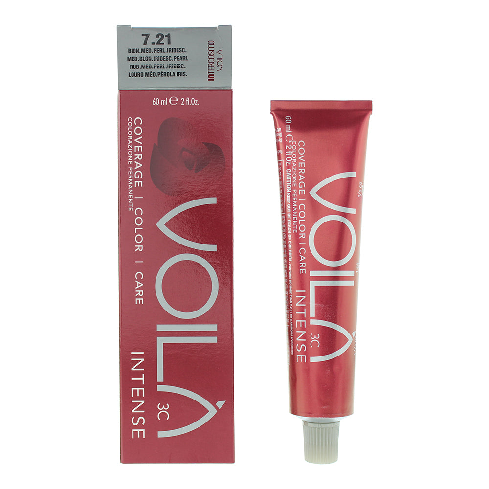 Intercosmo, Voila 3C Intense, Vopsea permanentă de păr, 7.21 Medium Blonde Iridescent Pearl, 60 ml