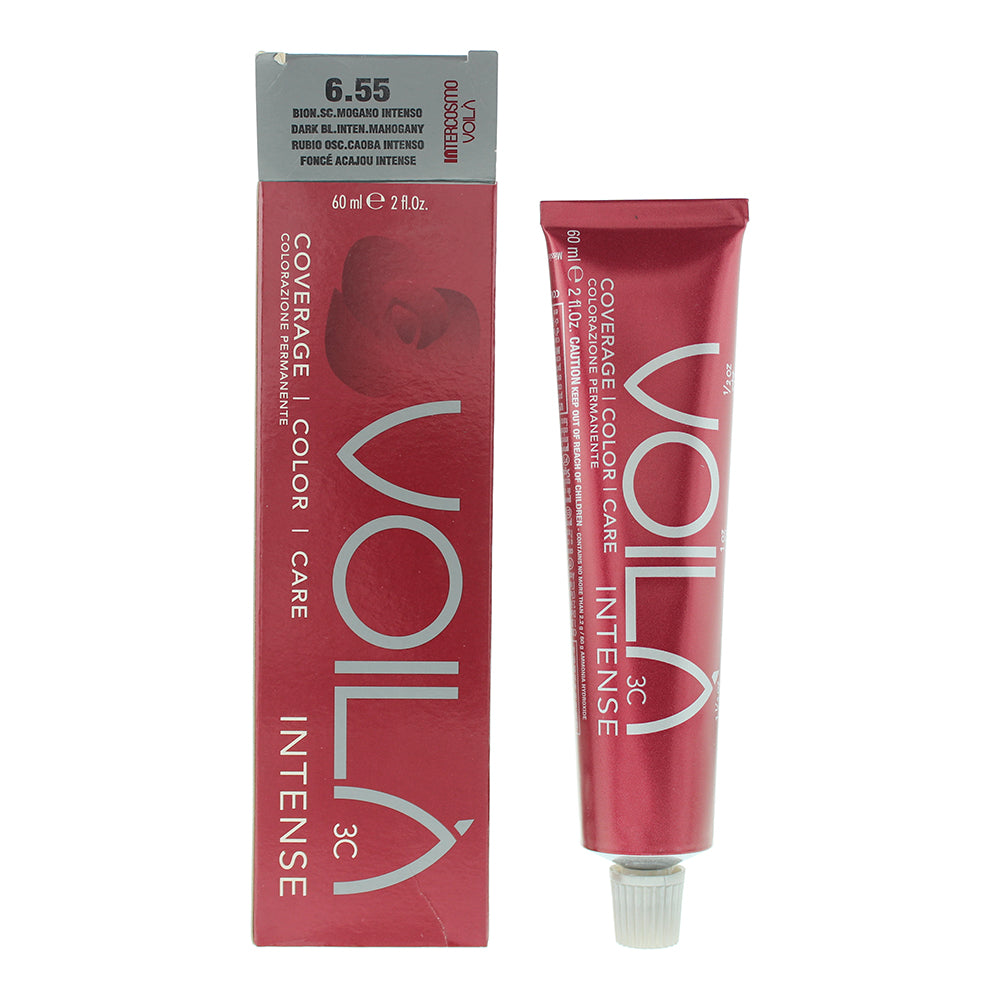 Intercosmo, Voila 3C Intense, Vopsea permanentă de păr, 6.55 Dark Blonde Intense Mahogany, 60 ml