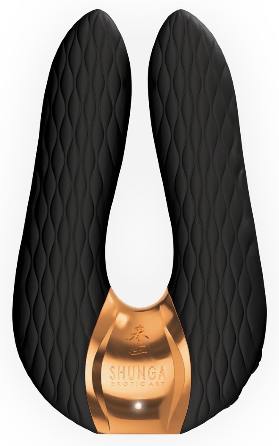 Vibrator dublu Shunga Aiko din silicon, negru, USB, 11 cm