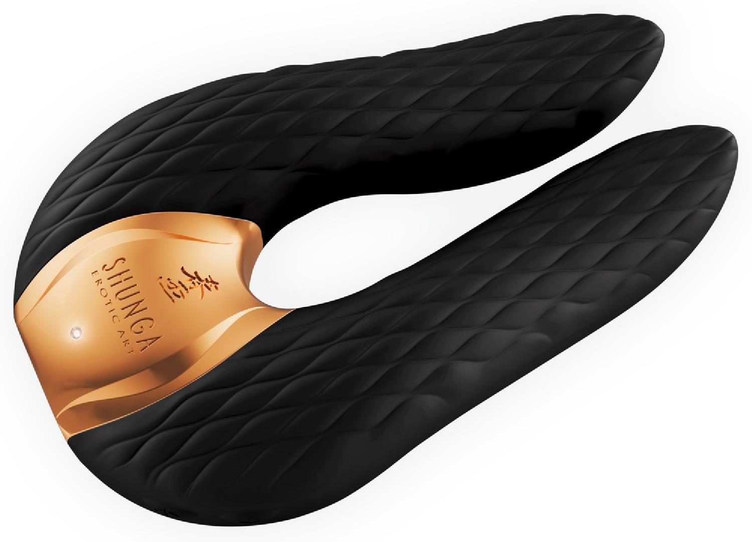 Vibrator dublu Shunga Aiko din silicon, negru, USB, 11 cm