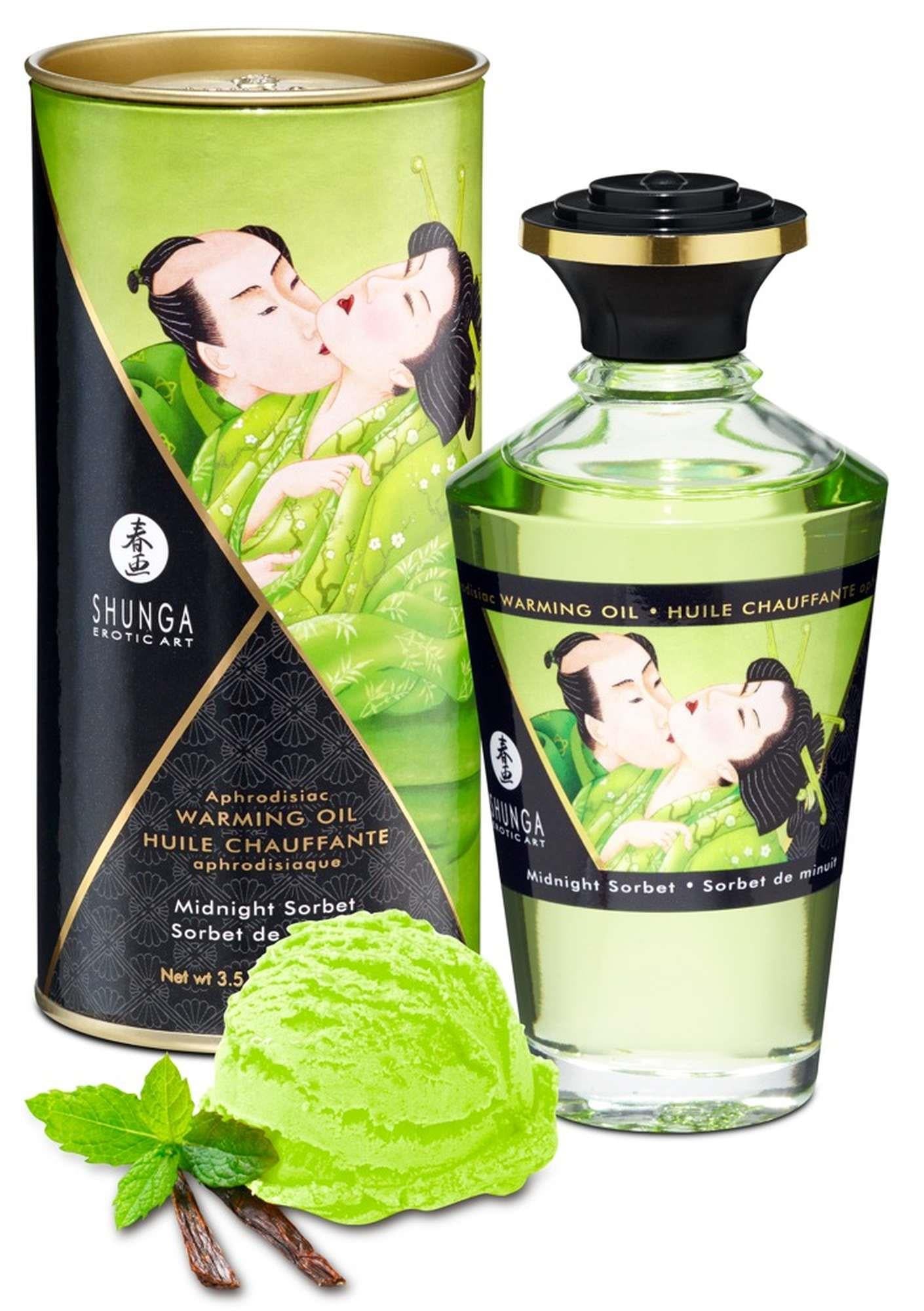Ulei de masaj încălzitor Shunga Midnight Mint Sorbet