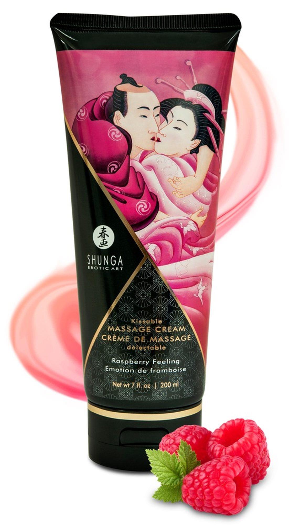 Cremă de masaj luxoasă cu aromă de zmeură Shunga