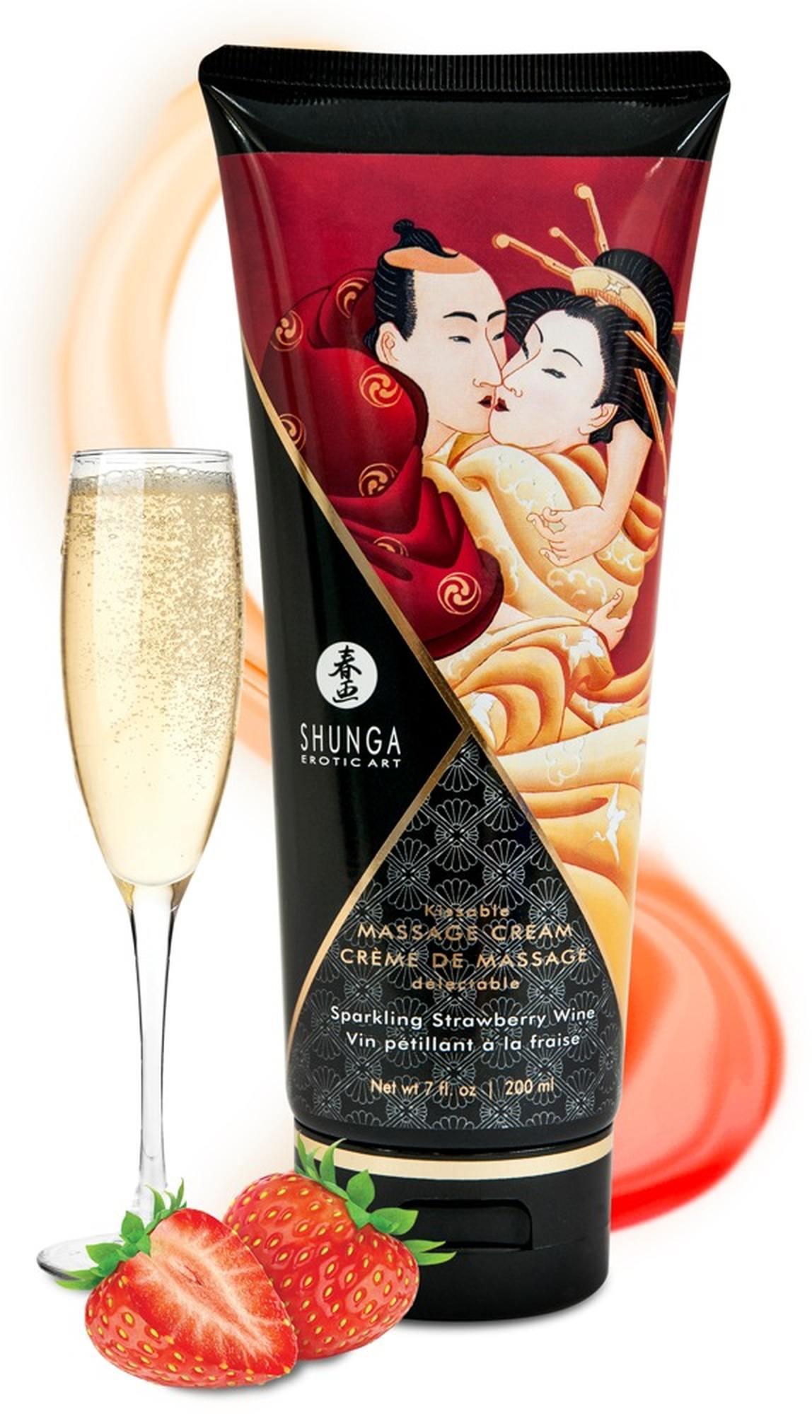 Cremă de masaj spumantă cu aromă de căpșuni Shunga Champagne