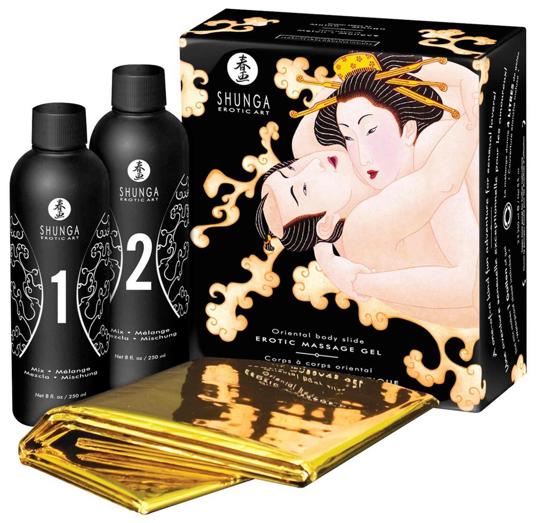 Set de gel de masaj Shunga Melon Mango Oriental Body Slide cu folie
