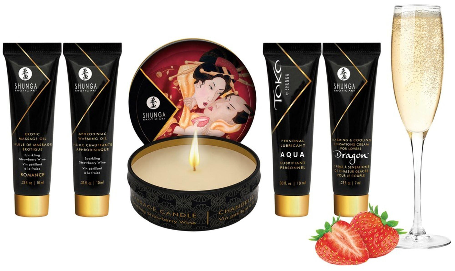 Set de șampanie cu căpșuni secret al Shunga Geisha