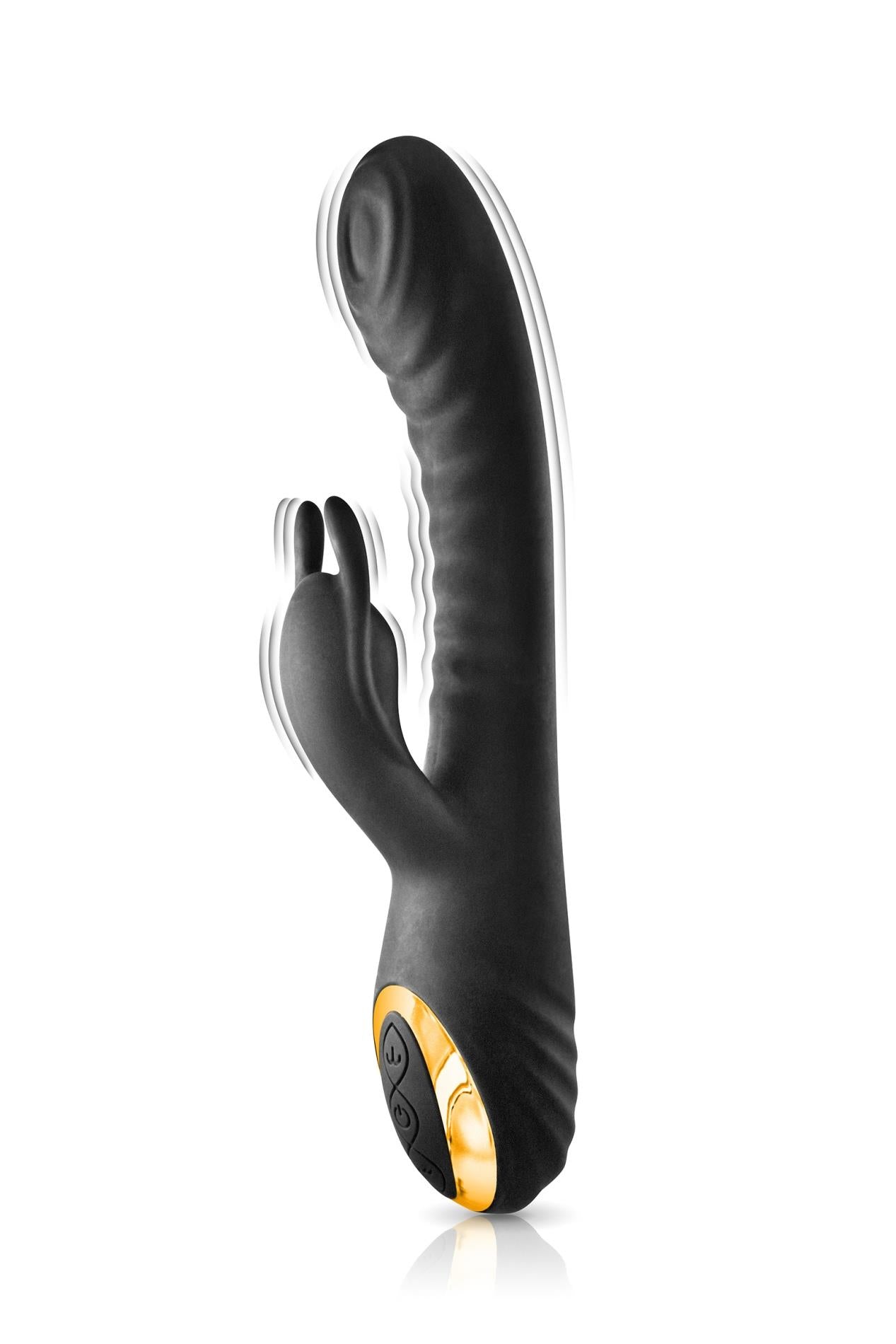 Vibrator USB din silicon My Maharani Black Empire, formă de iepuraș, 22,5 cm