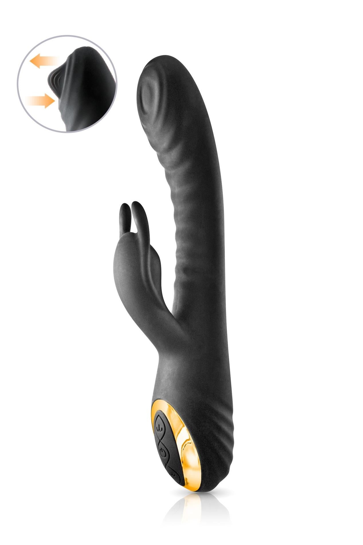 Vibrator USB din silicon My Maharani Black Empire, formă de iepuraș, 22,5 cm